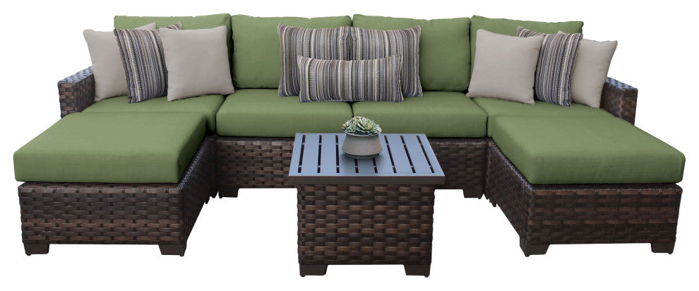 kathy ireland River Brook 7 Piece Wicker Patio Furniture Set, Forest
