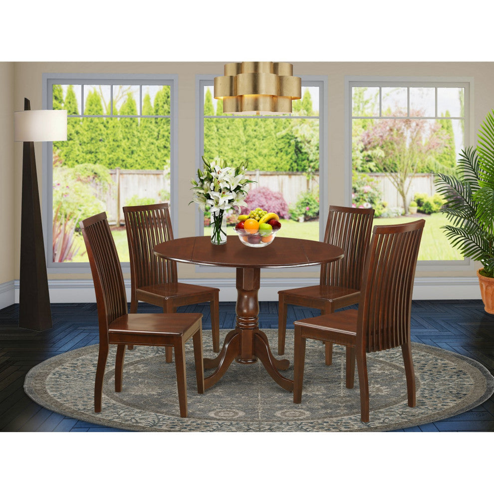 5 Pc Dublin Kitchen Set -Dining Table, 4 Wood Seat Chairs, Mahogany