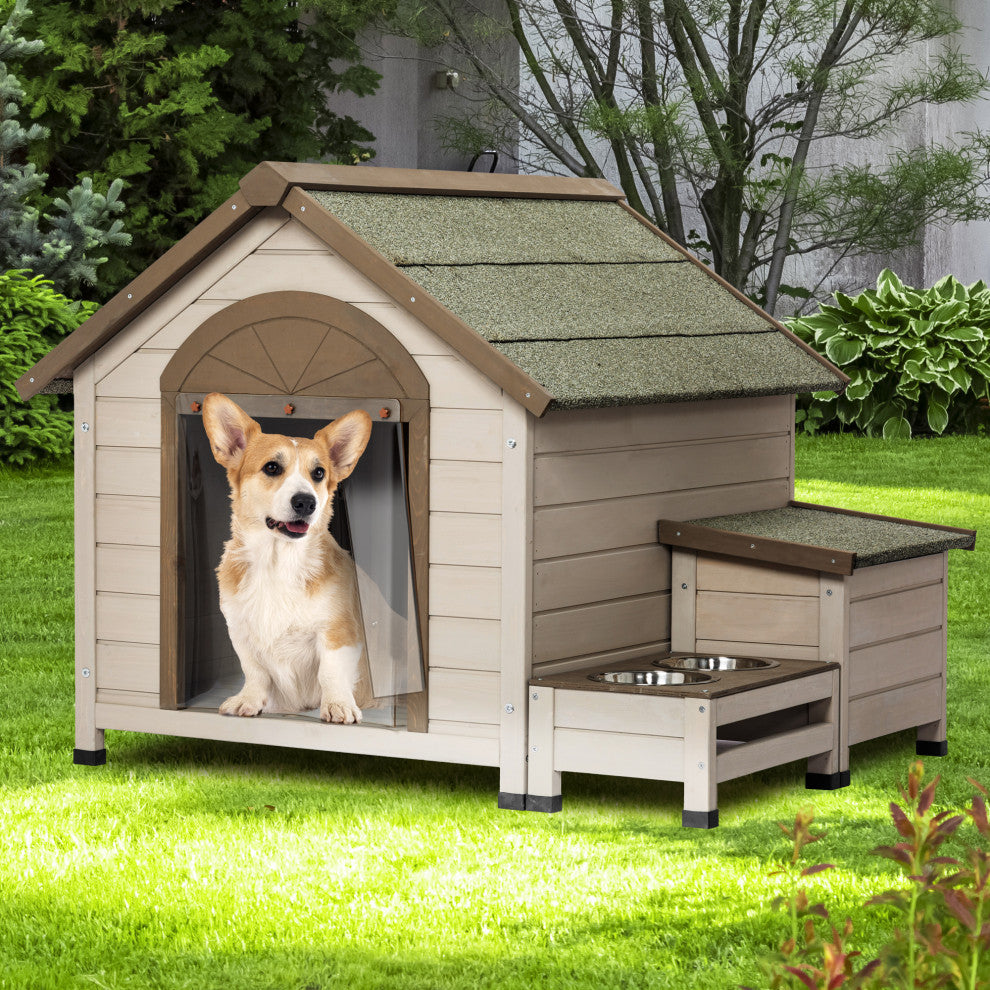 TATEUS Spacious and Cozy Dog House With Storage Box and Elevated Feeding Station