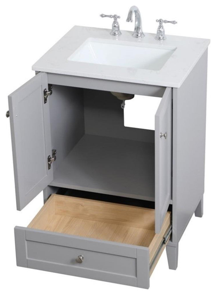 Elegant Decor Sommerville 24" Single Quartz Top Bathroom Vanity in Gray