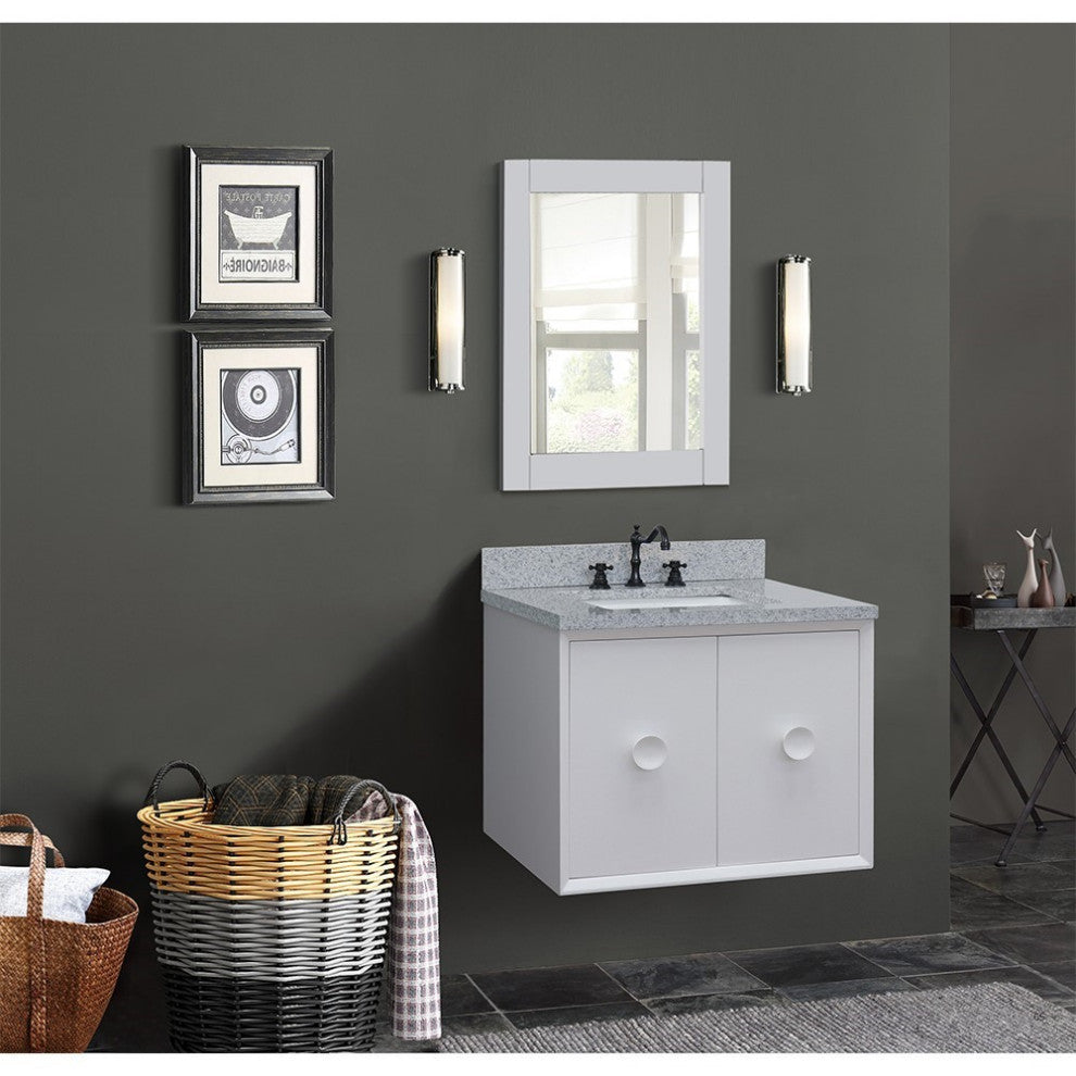 31" Single Wall Mount Vanity, White Finish With Gray Granite Top