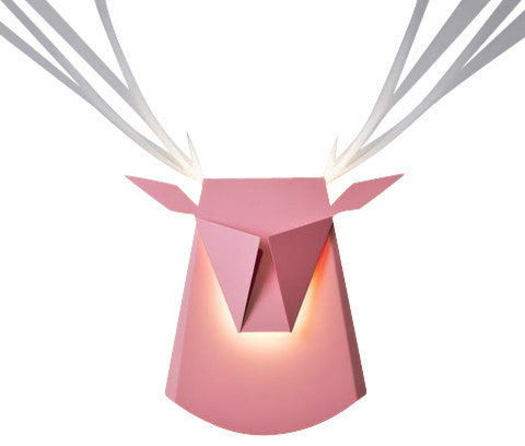 Pink Aluminium Deer Head LED Light Fixture, Cord Electricity