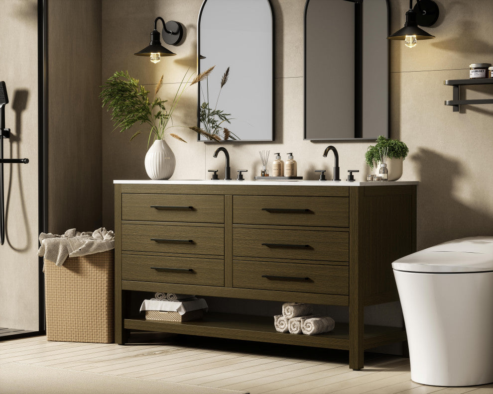 Home Living 60" Double Bathroom Vanity, Chestnut Brown