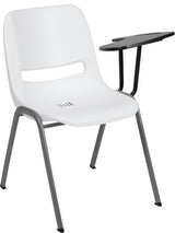Ergonomic Shell Chair With Right Handed Flip-Up Tablet Arm, White/Left