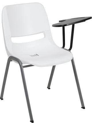 Ergonomic Shell Chair With Right Handed Flip-Up Tablet Arm, White/Left
