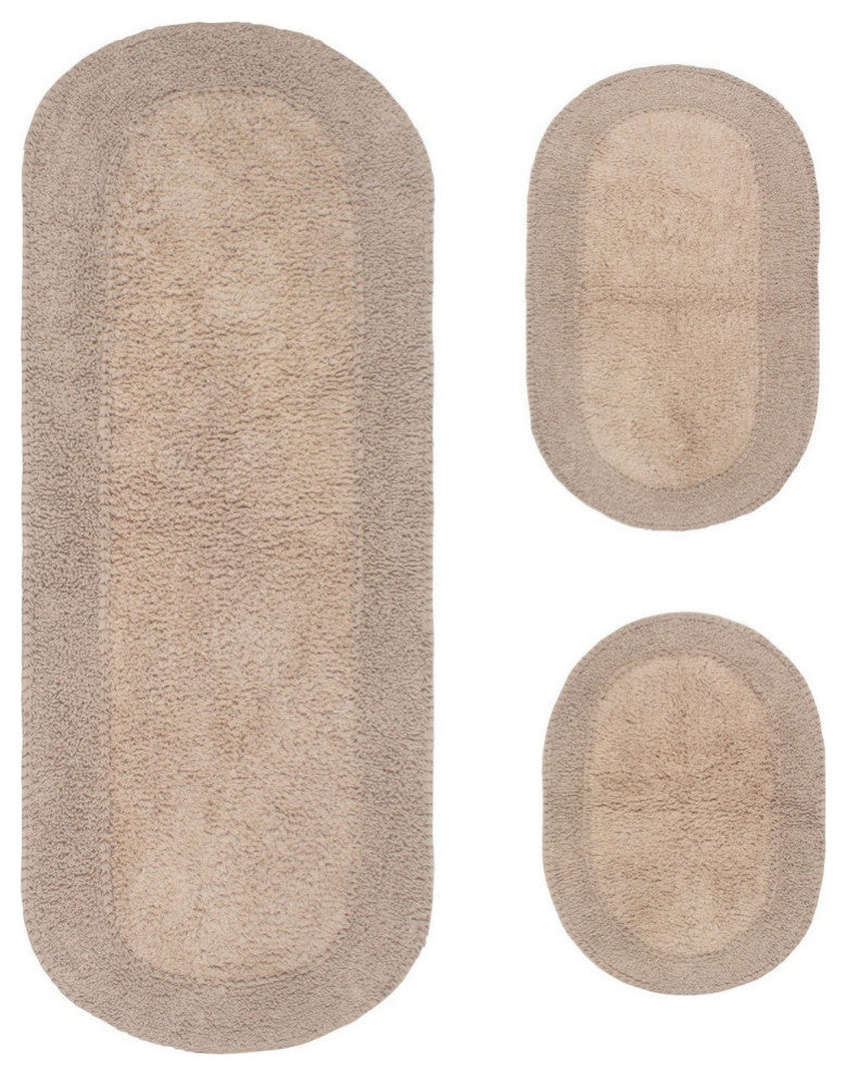Double Ruffle Collection Bath Rugs Set, 3-Piece Set With Runner, Linen