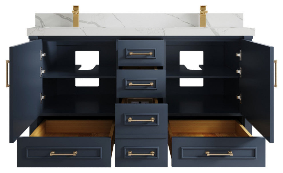 Aberdeen 60 Double Bathroom Vanity in Hale Navy Blue  2" Calacatta Laza