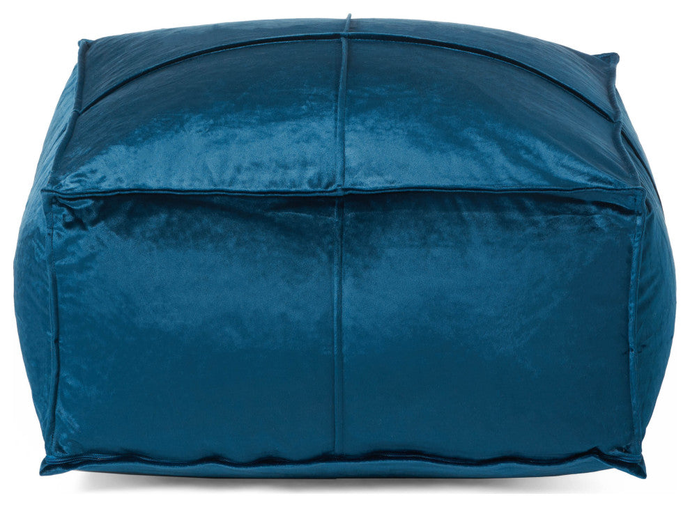 GDF Studio Cytheria Velvet Square Bean Bag Ottoman, Cobalt