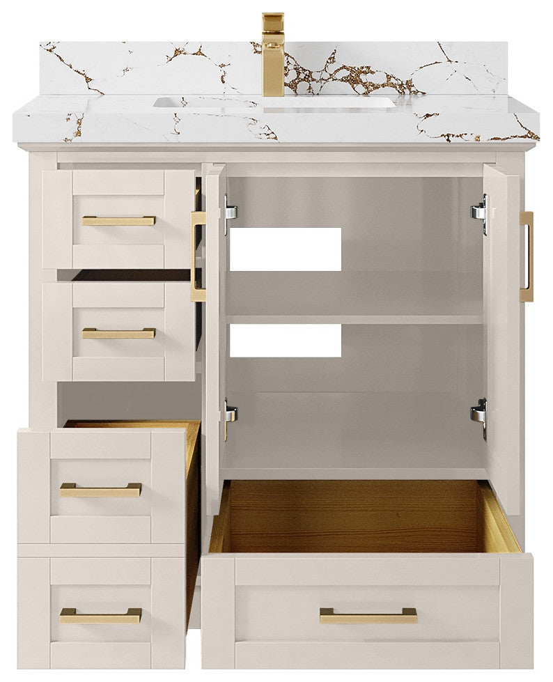 Boston 36" Center Sink Bath Vanity in Fine Grain 2" Viola Brown
