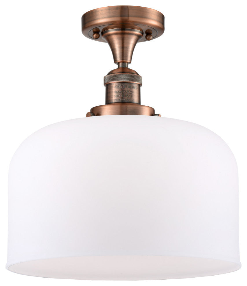 X-Large Bell 1-Light Semi-Flush Mount, Antique Copper, Matte White