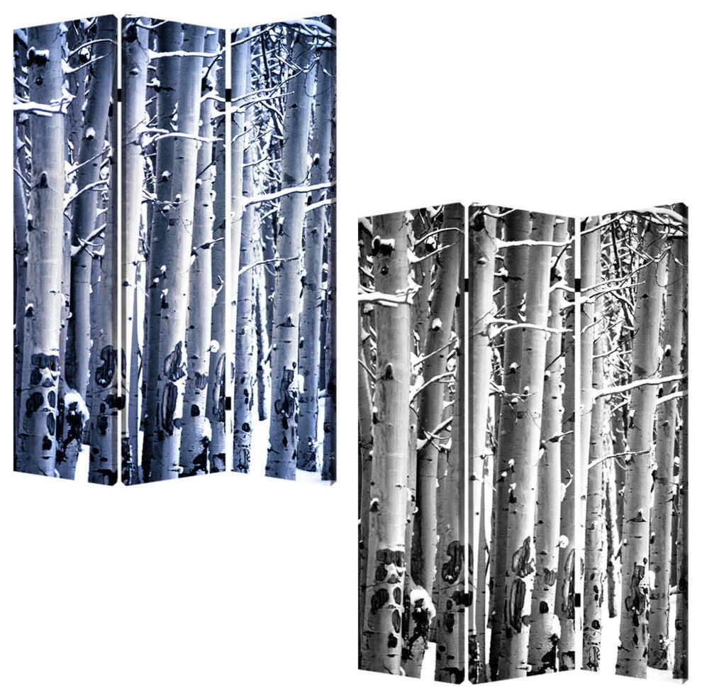 HomeRoots 1" x 48" x 72" Multi Color Wood Canvas Birch Screen