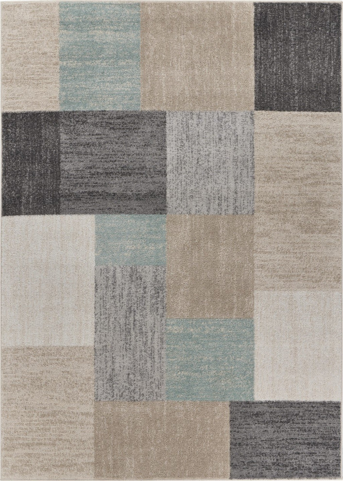 5" x 7" Beige and Black Modern Blocks Area Rug