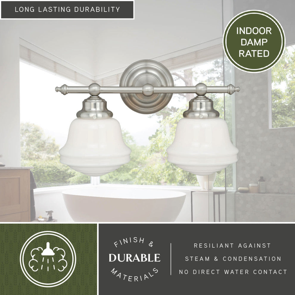 Huntley 2-Light Vanity Milk Glass Satin Nickel