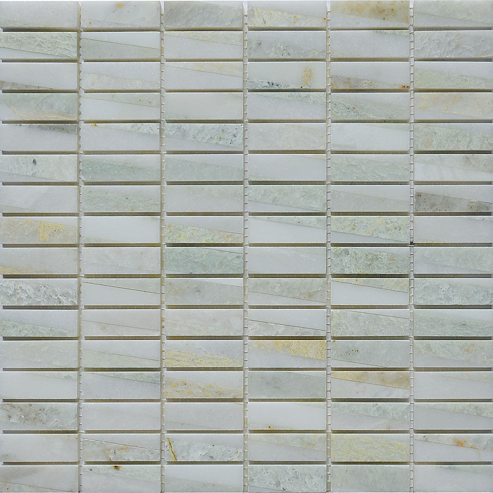 Marble Mosaic Tile, Bamboo Collection, Ming Green, Brick, Polished, Sample