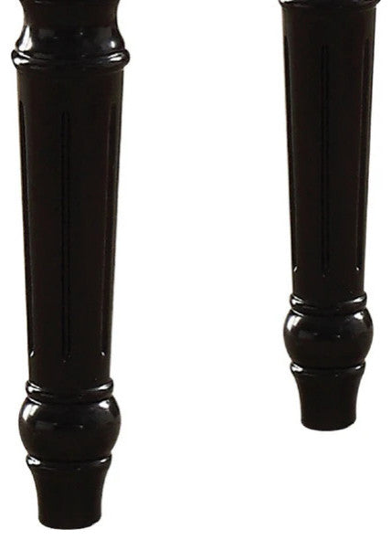 Benzara BM185795 Marble Top End Table With Carved Motif Turned Wood Legs, Black