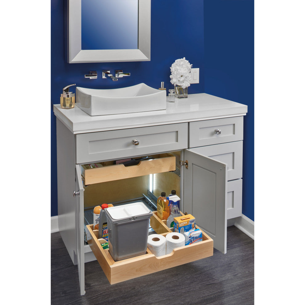 Wood Vanity Sink Cabinet Pull Out Organizer, Bottom of Cabinet
