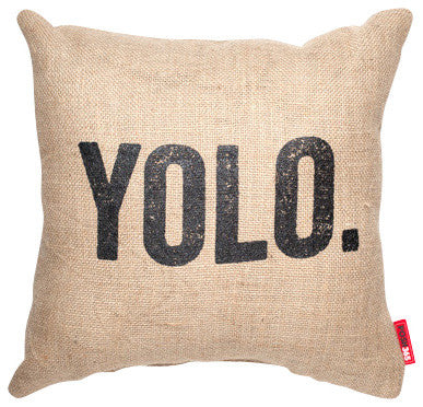 "YOLO" Decorative Throw Pillow in Brown Burlap