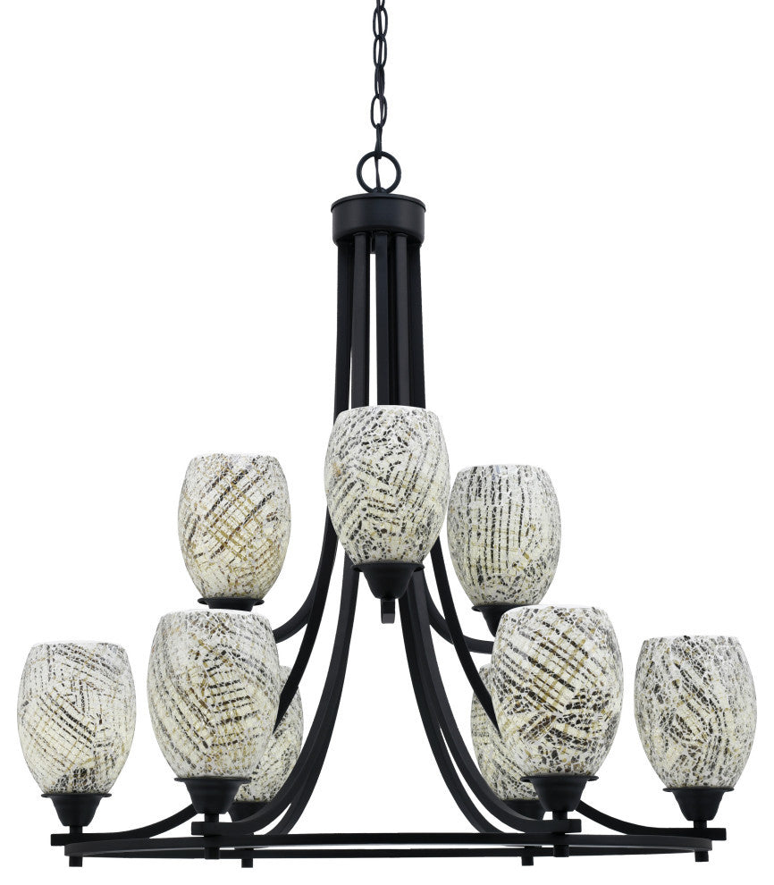 Paramount 9-Light Chandelier, Matte Black, 5" Natural Fusion Glass