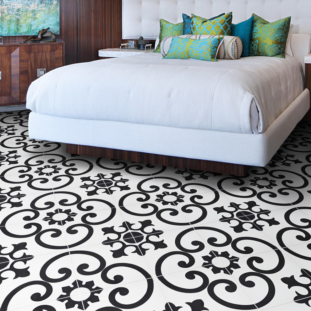 8"x8" Orika Handmade Cement Tile, White/Black, Set of 12