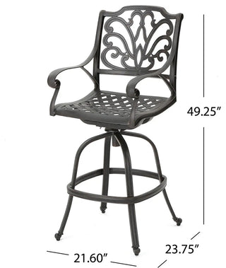 2 Pack Patio Bar Stool, Cast Aluminum Construction With Scrolled Details, Bronze