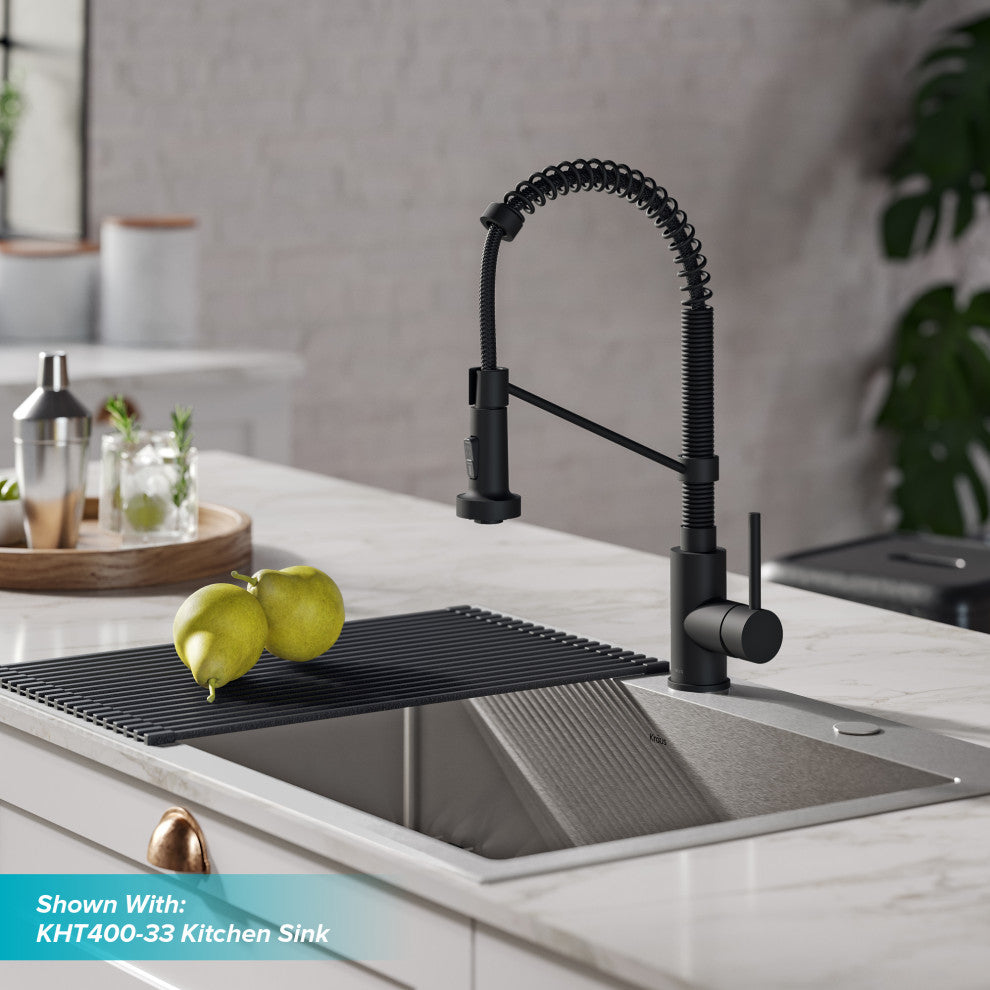 Bolden Commercial Style 2-Function Pull-Down 1-Handle 1-Hole Kitchen Faucet, Matte Black With Soap Dispenser