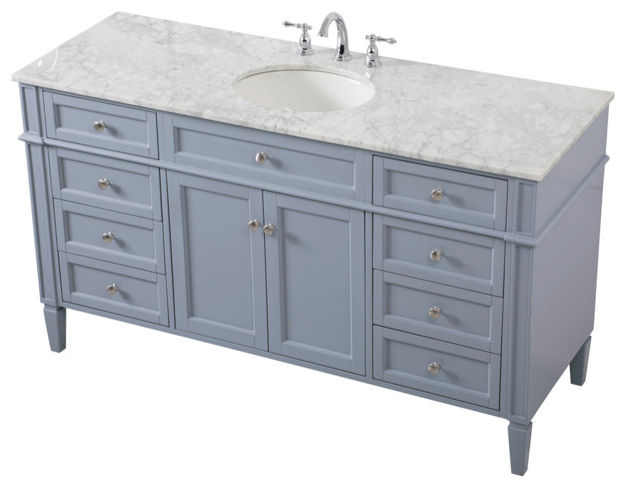 Home Living Vanity with Carrara White Marble Countertop, Gray, 60", Single Sink