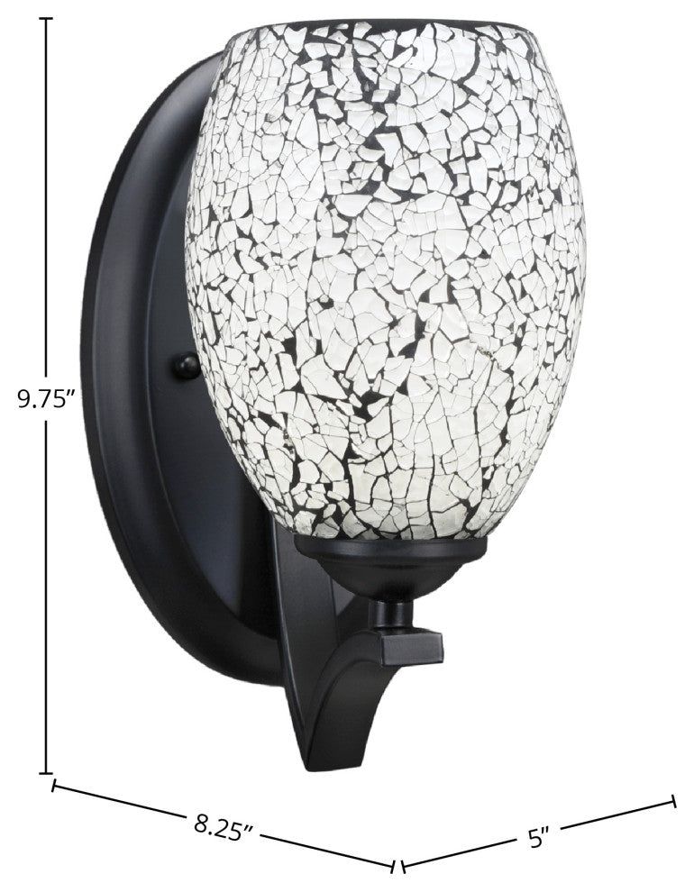 Zilo Wall Sconce, Matte Black, 5" Black Fusion Glass