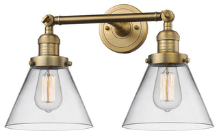 Large Cone 2-Light LED Bath Fixture, Brushed Brass, Glass: Clear