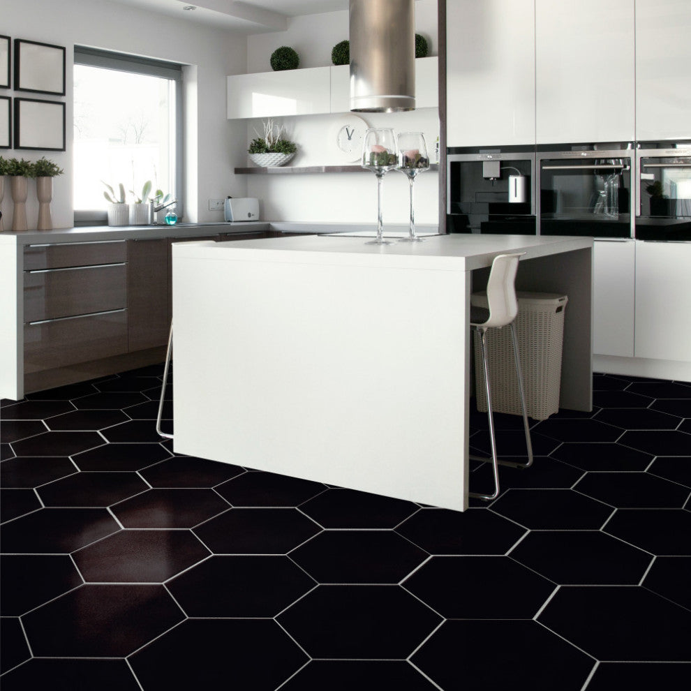 Textile Basic Grand Hex Black Porcelain Floor and Wall Tile Sample