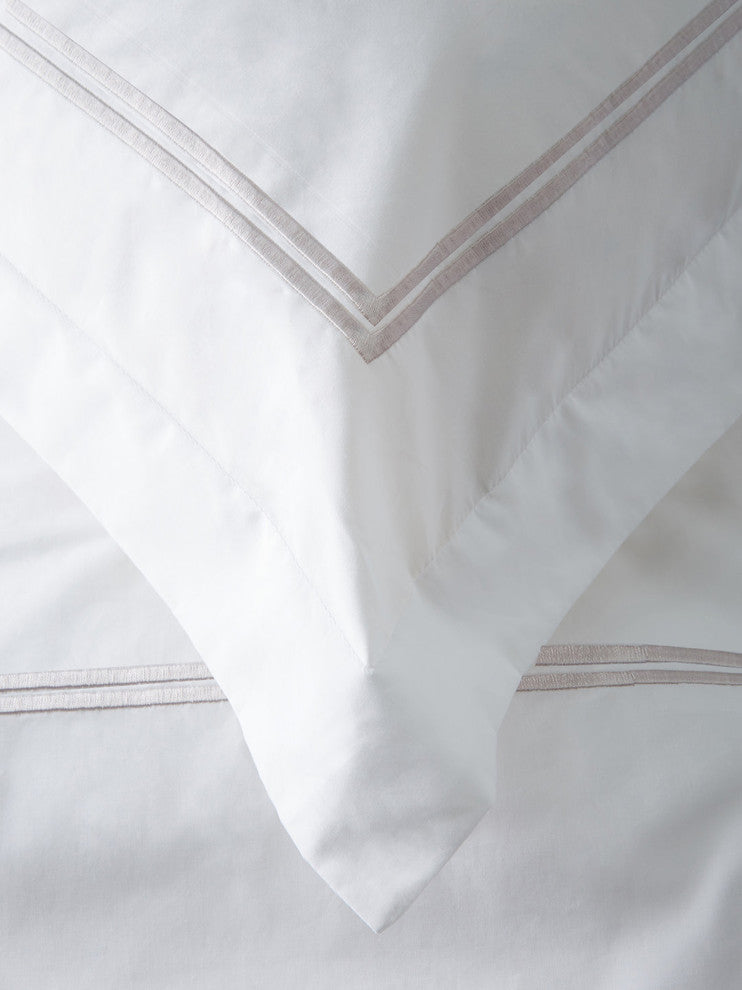 1000 Thread Count 2 Stripe Embroidery Duvet Set, Light Gray on White, King Duvet