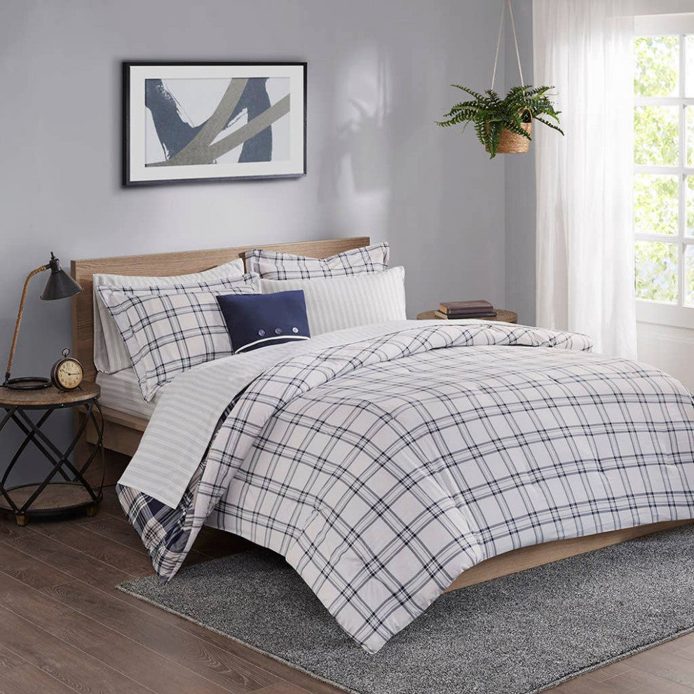 Madison Park Essentials Patrick Complete Comforter and Sheet Set, Blue Plaid