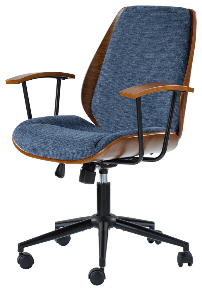 Modern Style Office Chair With Solid Wooden Frame, Navy