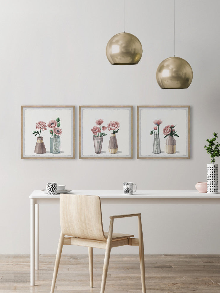 I Picked Peonies Triptych, Set of 3, 24x24 Panels