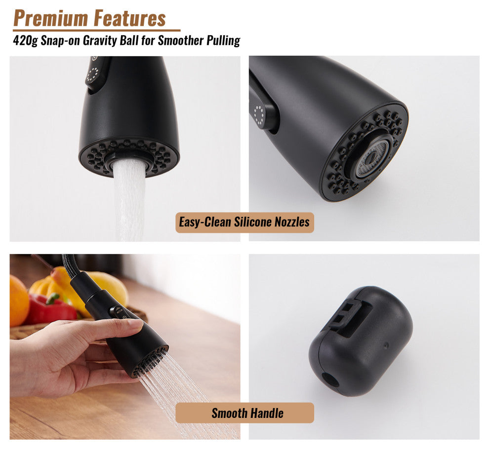 Kitchen Faucet Sink Mixer Faucet Pull Down Sprayer Single Handle 1.8 GPM, Matte Black