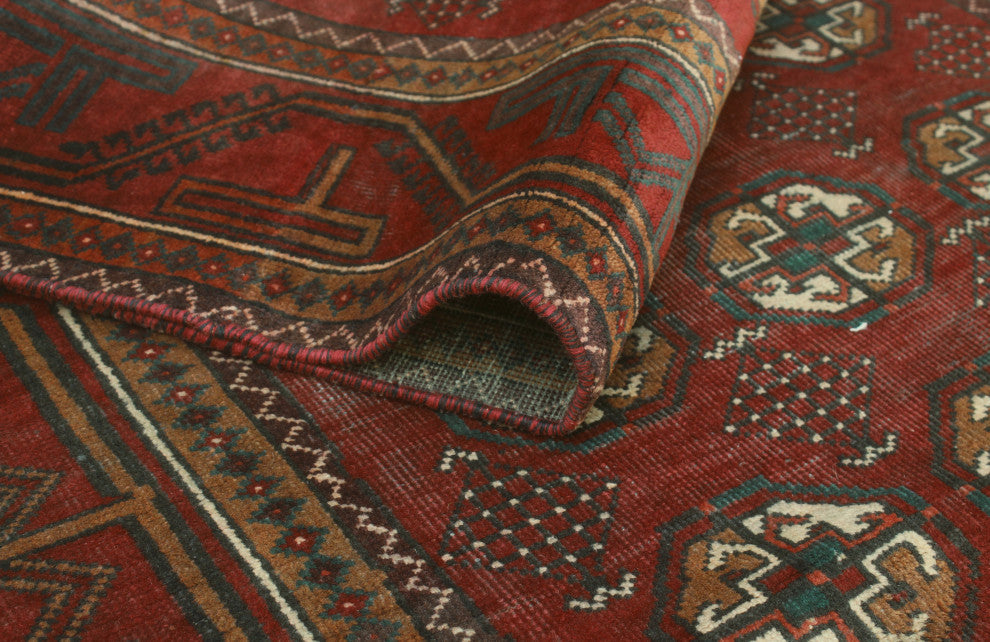 Fine Vintage Distressed Kwasi Red/Charcoal Runner, 4'0 x 8'5