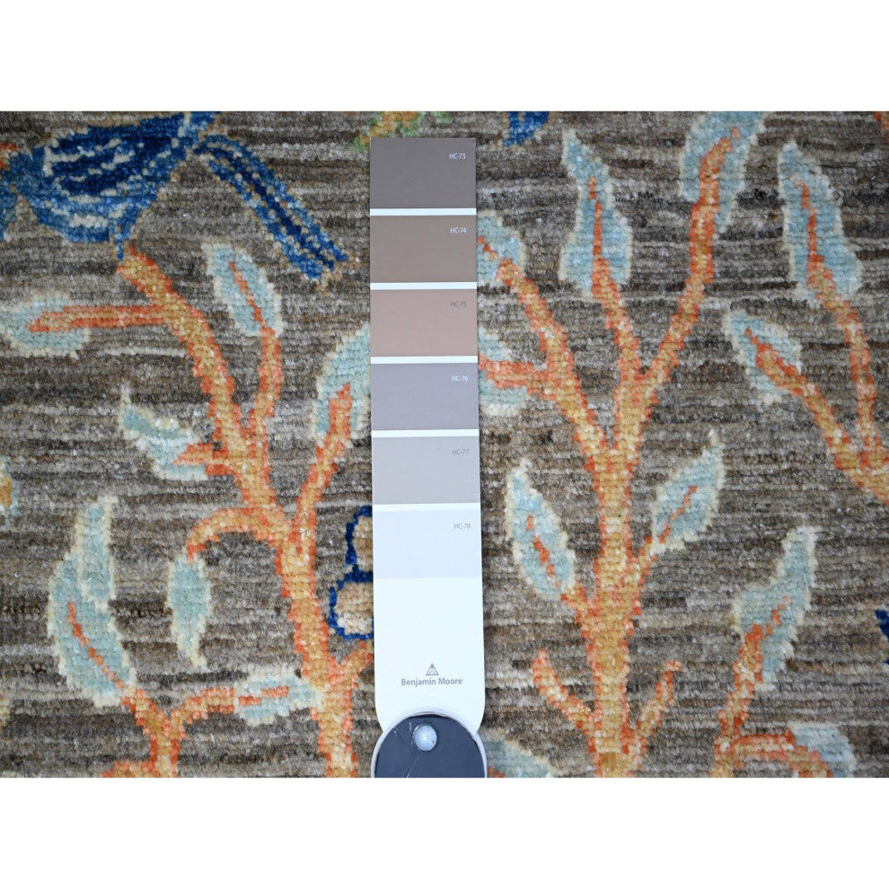 Best Gray Organic Wool Hand Knotted Afghan Peshawar Runner Rug, 2'7"x9'11"
