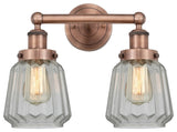 Edison Chatham 2-Light 16" Vanity Light, Antique Copper With Matte White Shade