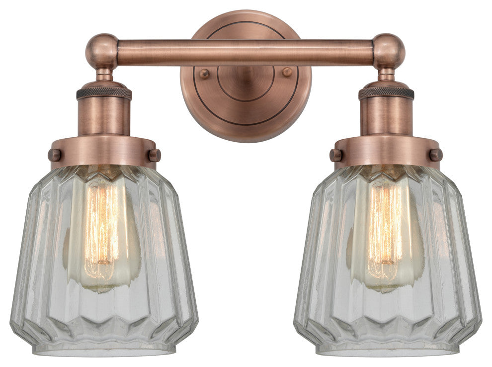 Edison Chatham 2-Light 16" Vanity Light, Antique Copper With Matte White Shade