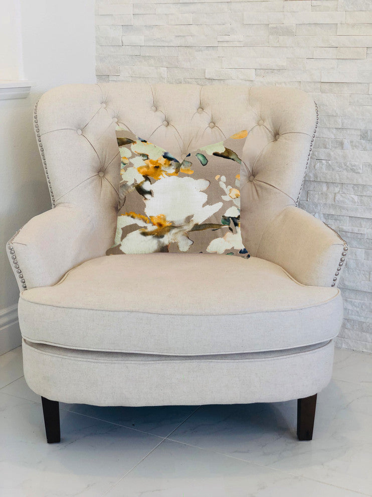 Maya De Aqua Floral Multi Color Luxury Throw Pillow, 18"x18"