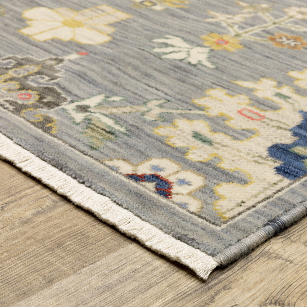 Leoness Floral Fun Indoor Area Rug, Grey, 2'6" x 12'
