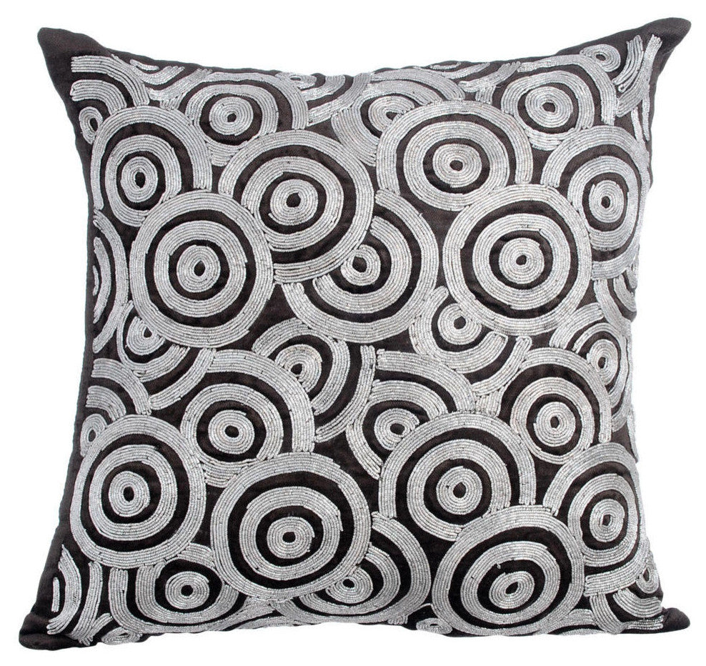 Gray Decorative Pillow Covers 22"x22" Velvet, Go Silver Rings