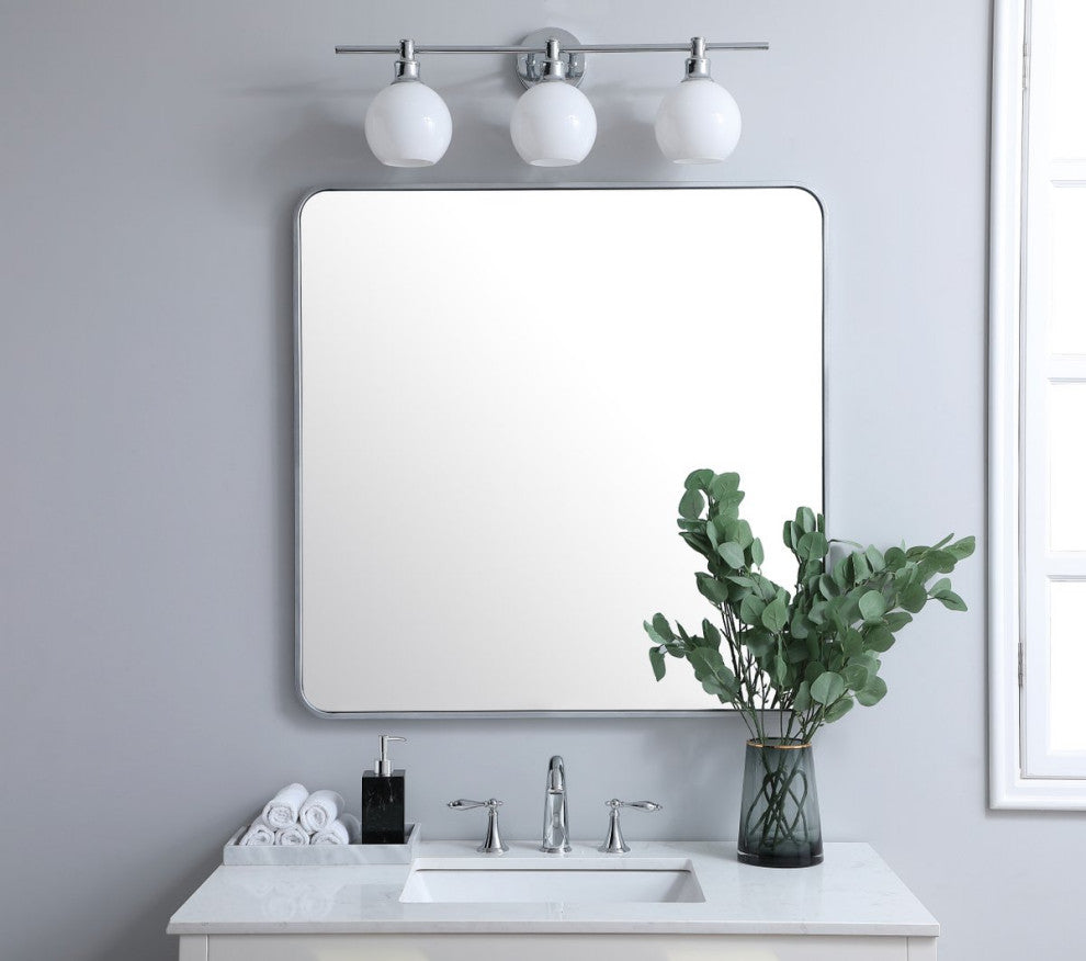 Ellis Soft Corner Metal Rectangular Mirror, Silver, 36"x36"