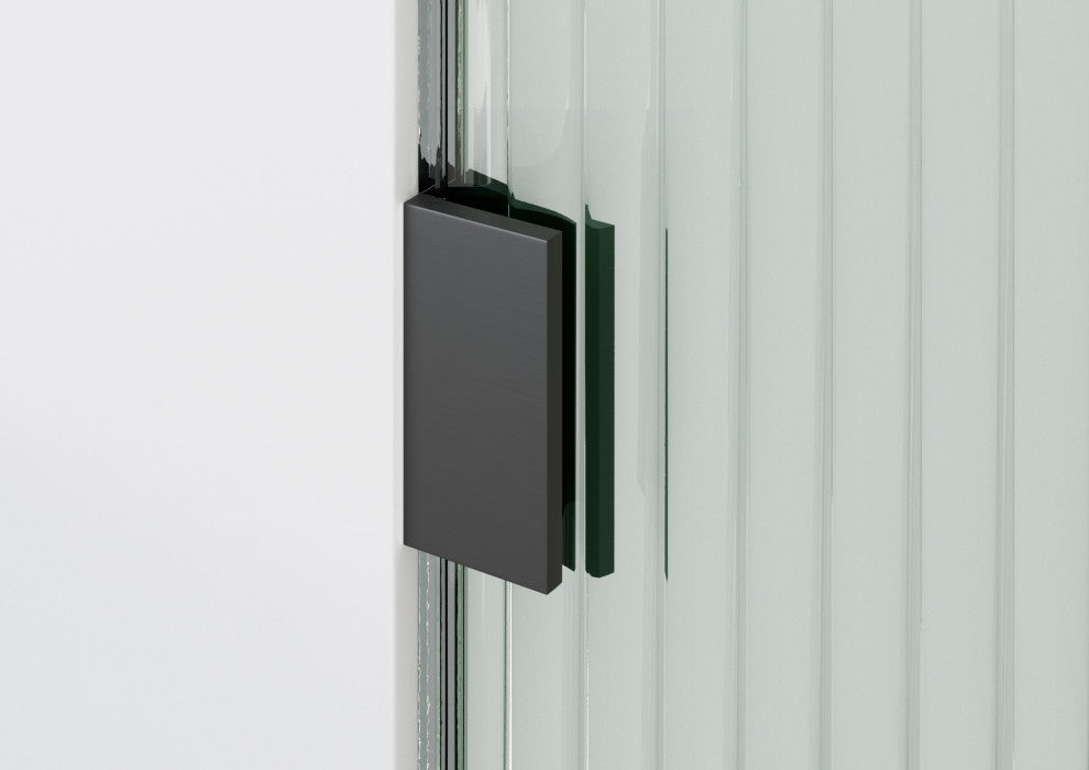 32"x78" Frameless Shower Door, Single Fixed Panel Fluted Radius, Matte Black, 32" Left