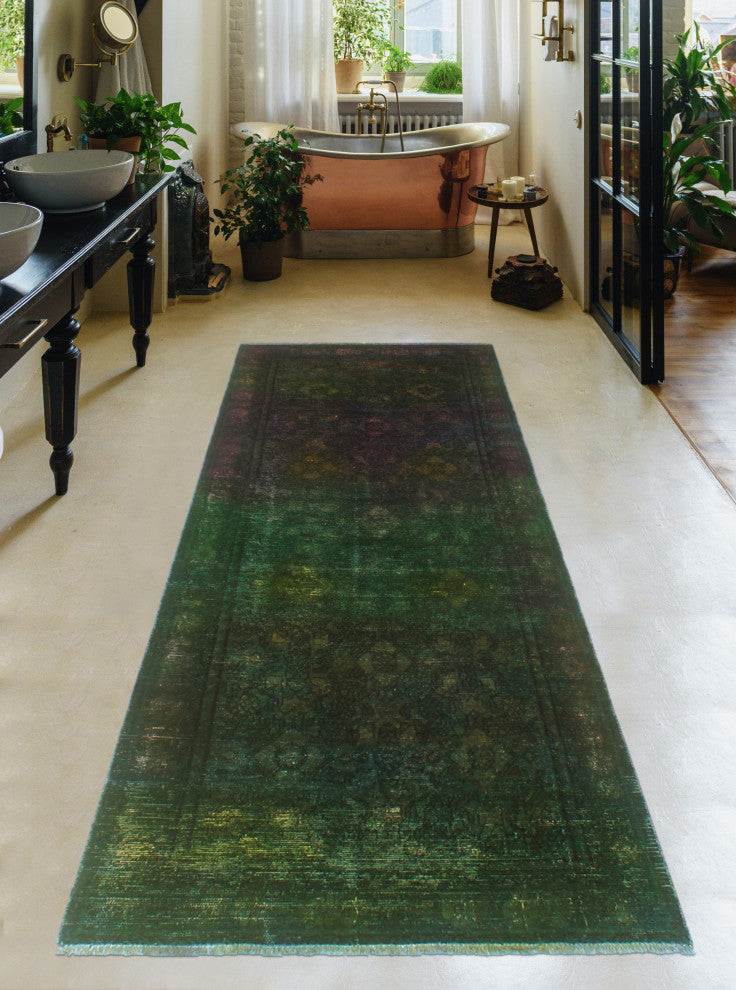 Vintage Distressed Rainbow-dyed Deana Green Runner