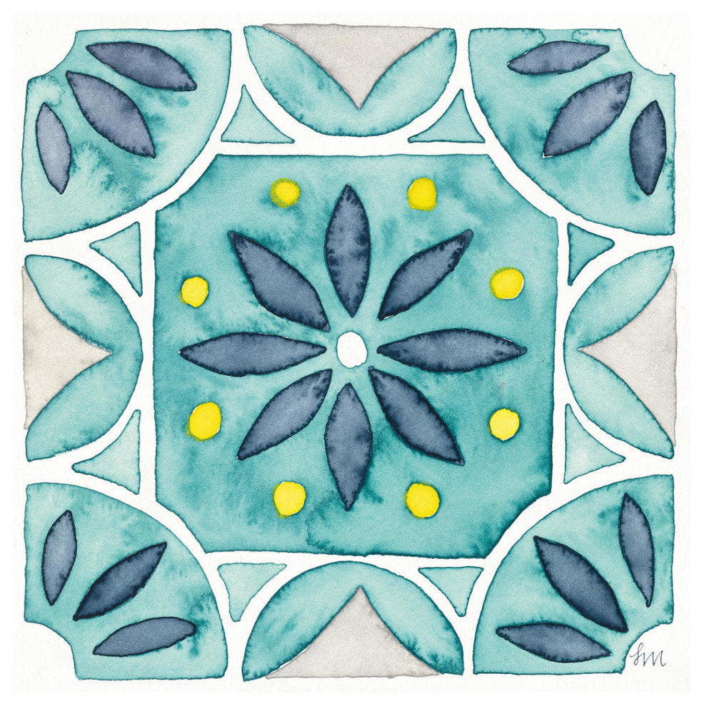 "Garden Getaway Tile VIII Teal" Digital Paper Print by Laura Marshall, 42"x42"
