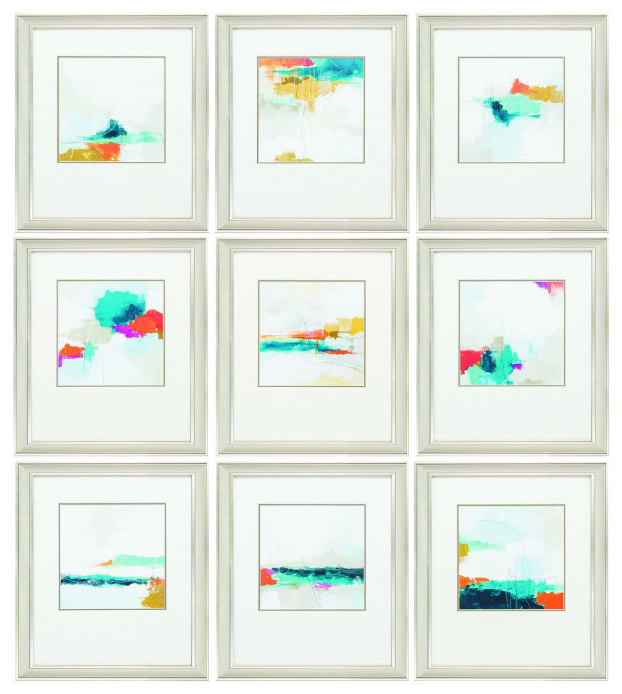 Set of Nine 14" X 16" Modern Abstract Champagne Gold Framed Art