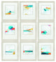 Set of Nine 14" X 16" Modern Abstract Champagne Gold Framed Art