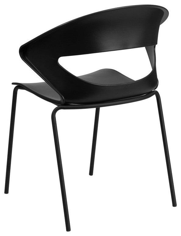 5 Pack Multipurpose Stack Chair, Black Plastic Seat With Unique Curved Open Back