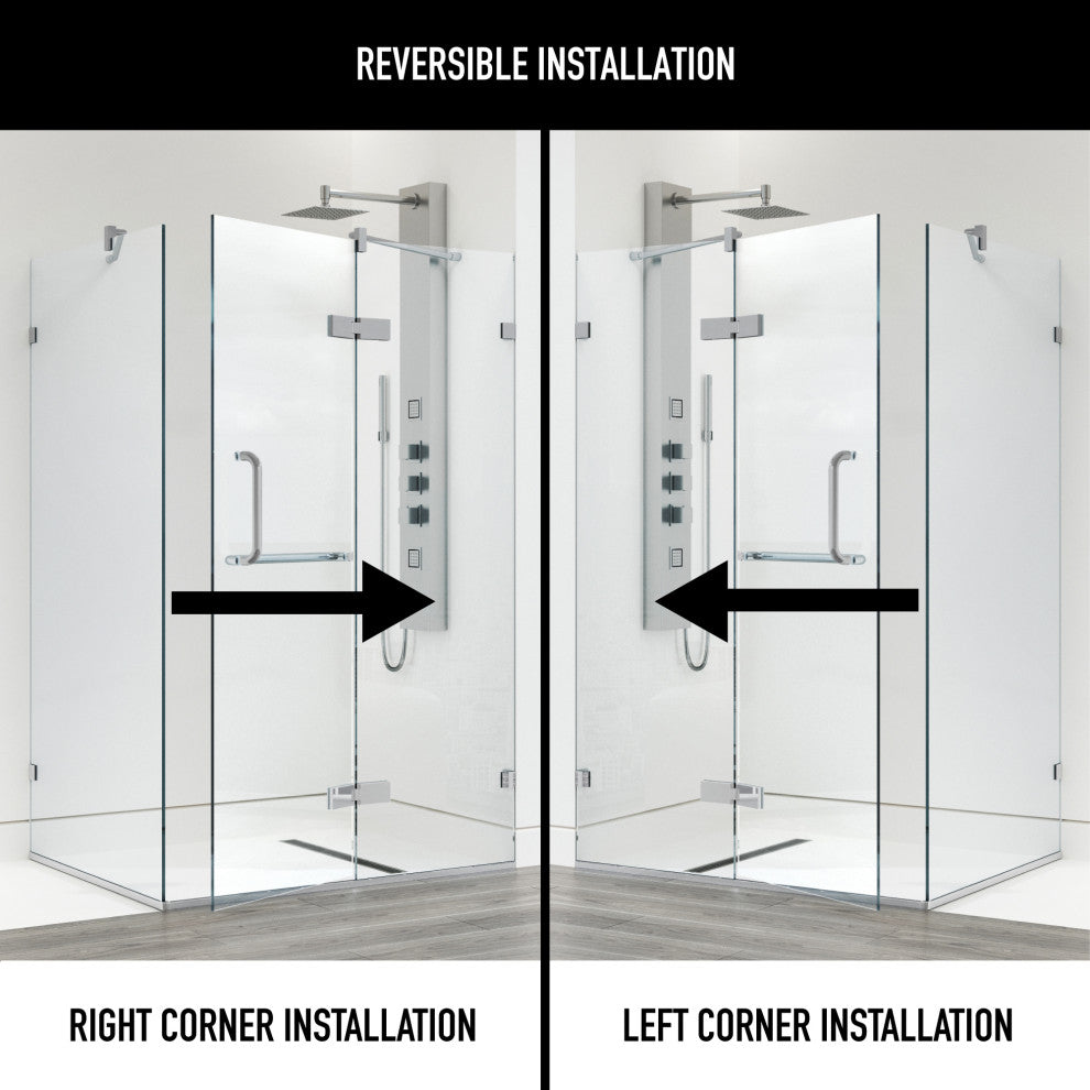 VIGO Monteray 30"D x 46"W x 73"H Frameless Hinged Shower Enclosure, Chrome, Without Base