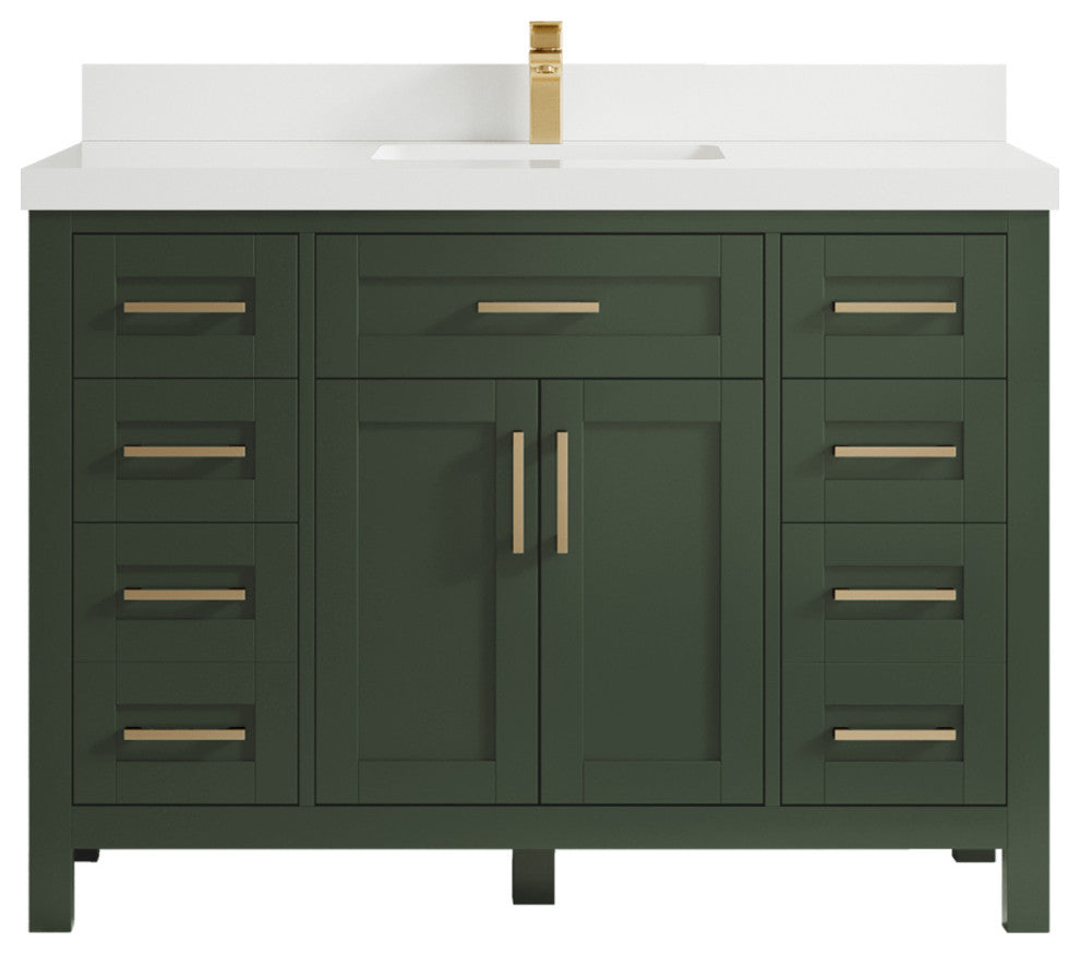 Cambridge 48 Single Sink Bath Vanity in Pewter Green 2" White Quartz